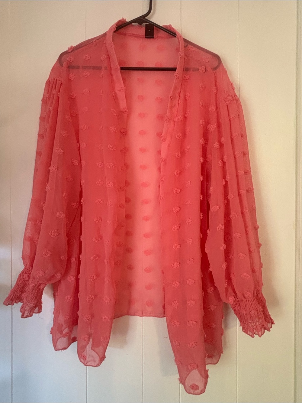 Sheer Textured Pink Kimono Cardigan
